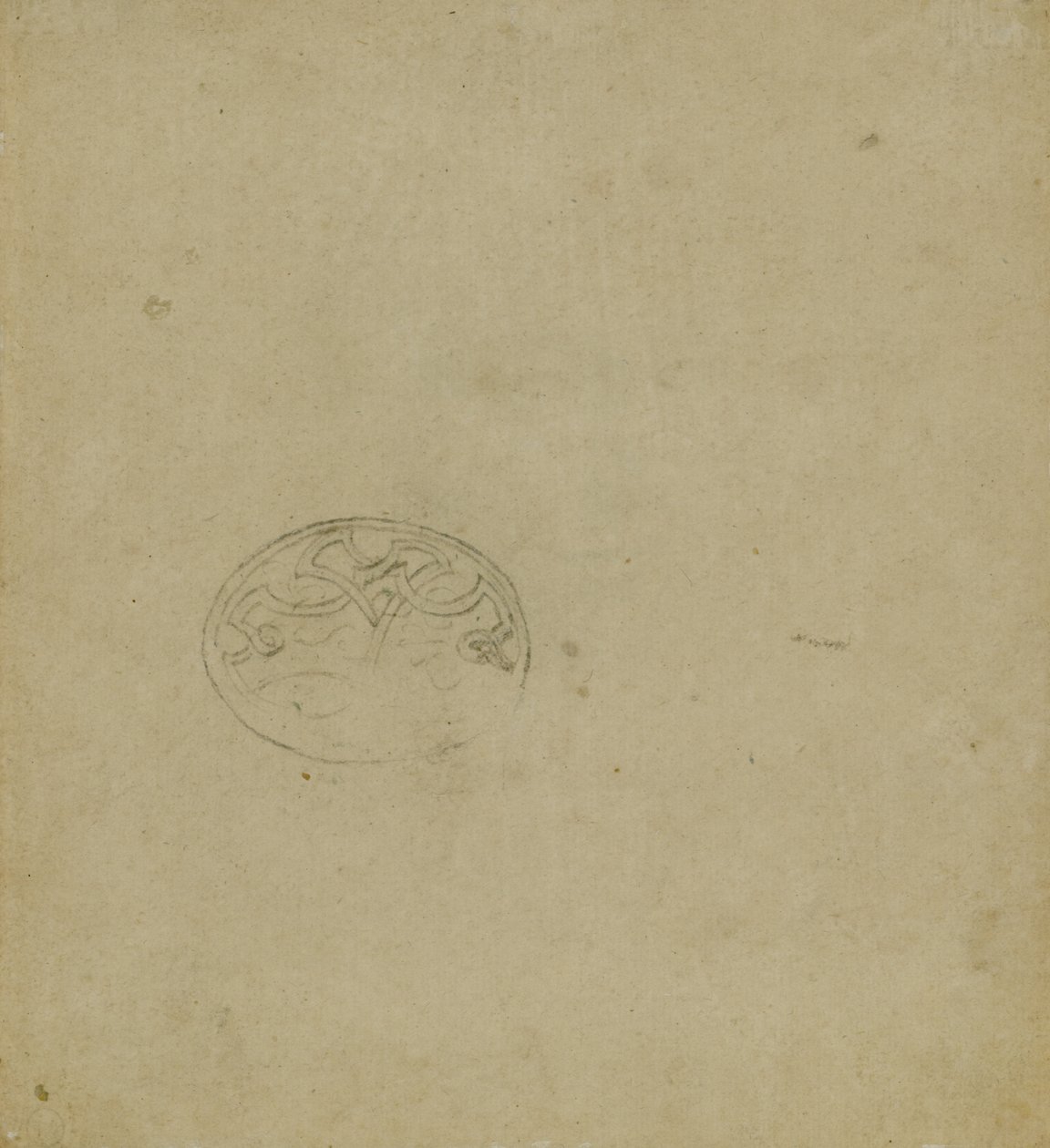 Oválisban lévő ornamentális motívum vázlata, 1483-1485 körül? (toll és tinta világos okkerpapíron) alkotó: Leonardo da Vinci