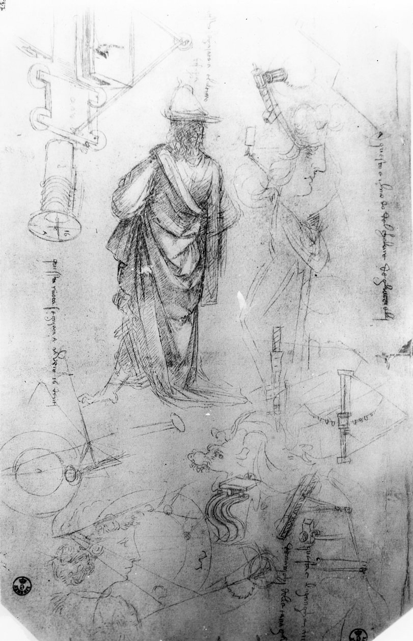 Tanulmányok (toll és tinta papíron) alkotó: Leonardo da Vinci