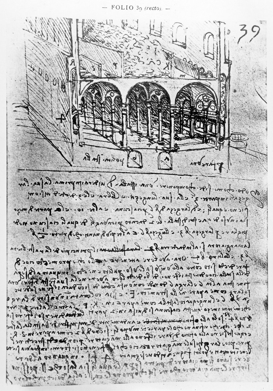 Tanulmányok istállókhoz, Folio 39r, Párizs B 2173. kéziratból, 1487-90 alkotó: Leonardo da Vinci