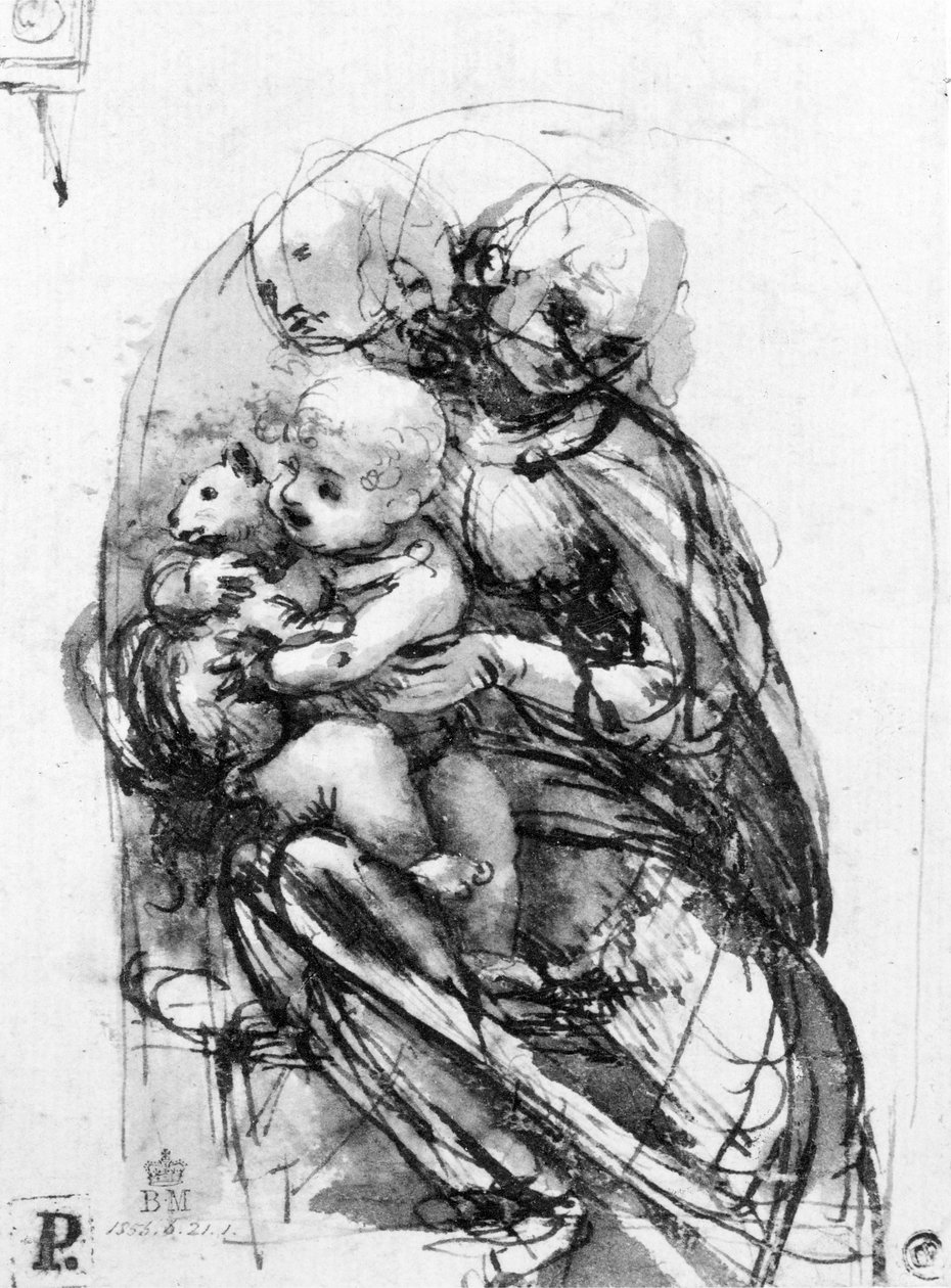 Tanulmány egy macskás Madonnának, 1478-80 körül (toll és tinta tollal, alárajzolással papíron) alkotó: Leonardo da Vinci
