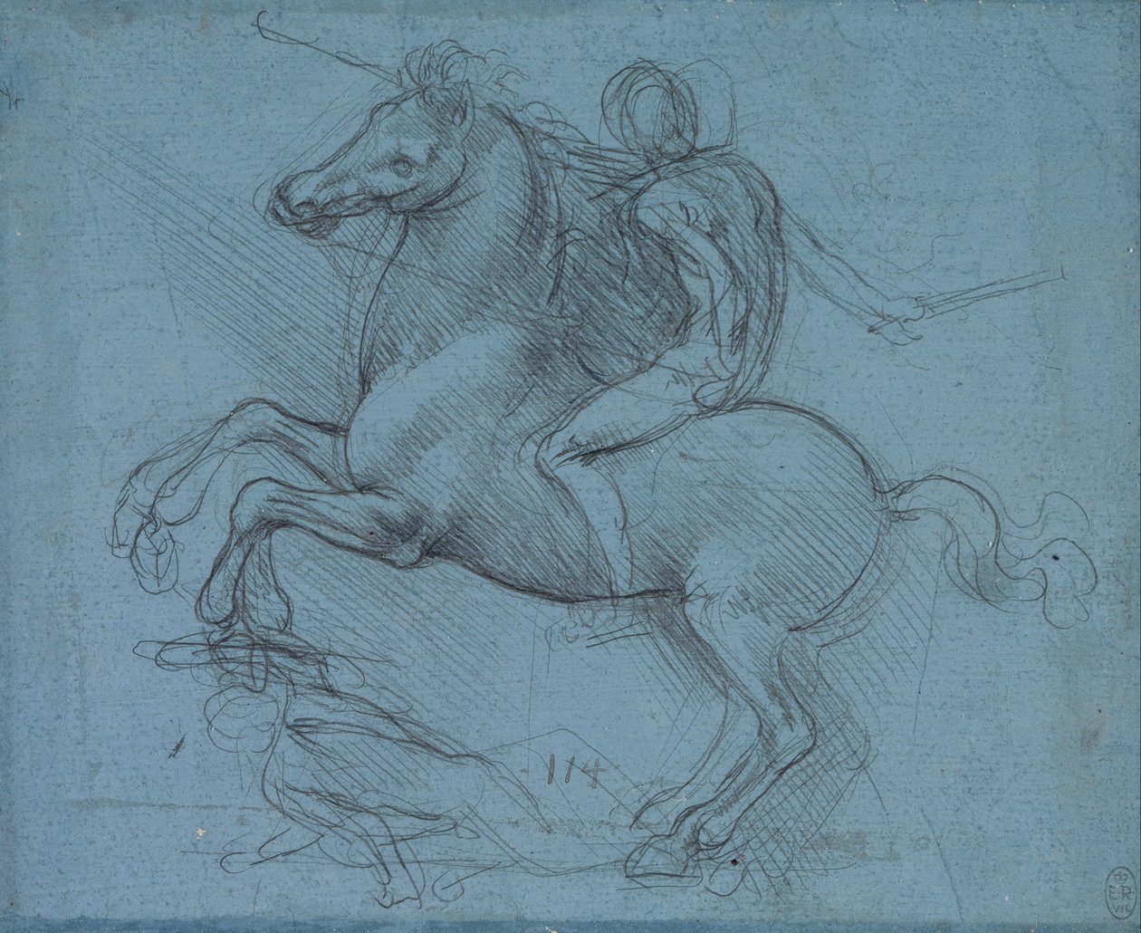 Tanulmány egy lovas emlékműre (recto) alkotó: Leonardo da Vinci