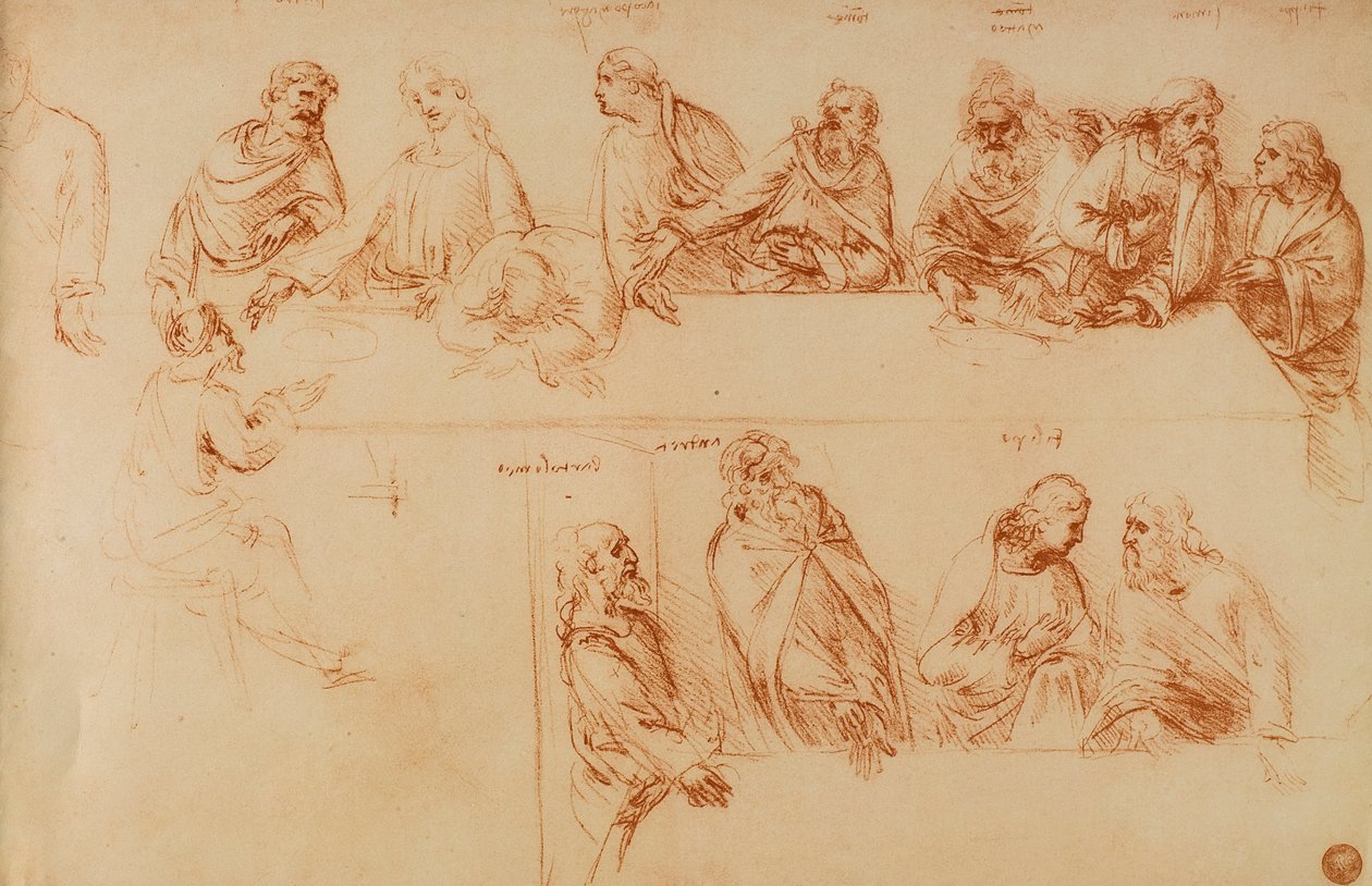 Tanulmány az utolsó vacsorához: Leonardo da Vinci szangvinikus rajza. Gallerie dellAccademia, Velence alkotó: Leonardo da Vinci