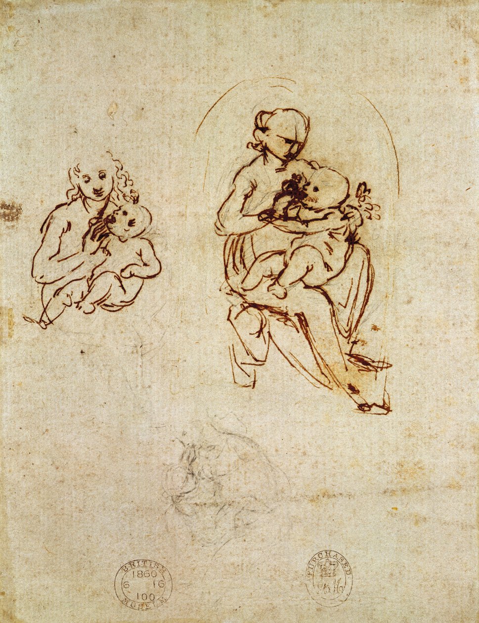 Tanulmány a Szűznek és a Gyermeknek, 1478-1480 körül (tinta és ceruza papíron) alkotó: Leonardo da Vinci