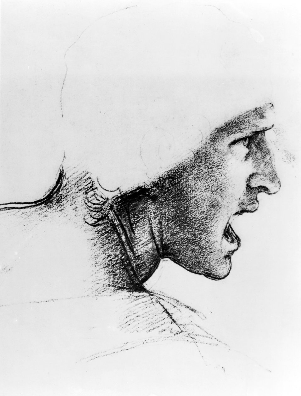Tanulmány egy katona fejéről: „The Battle of Anghiari”, 1504-2005 körül (vörös kréta papíron) alkotó: Leonardo da Vinci