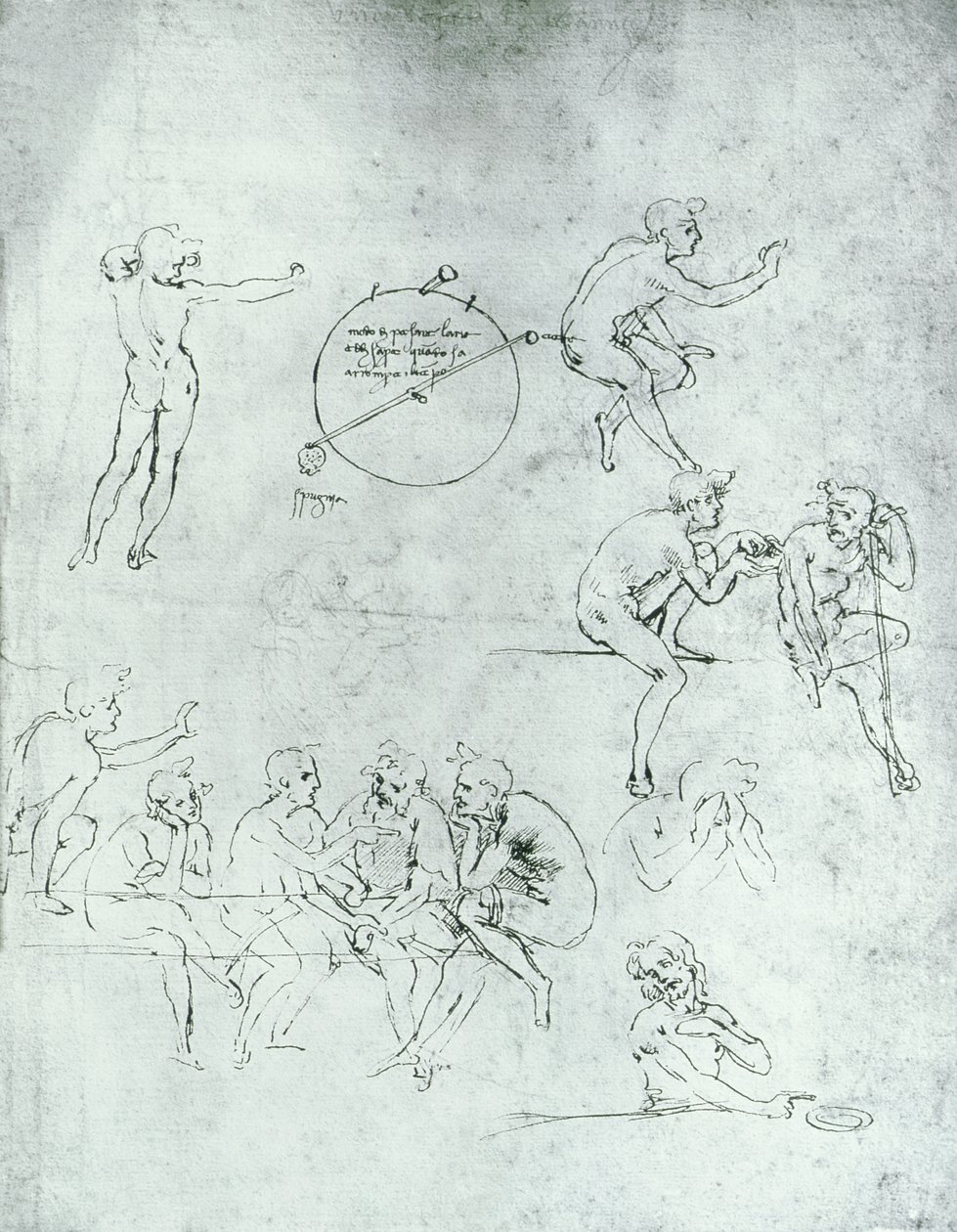 Tanulmány a „The Adoration of the Magi” figuráiról (toll és tinta papíron) alkotó: Leonardo da Vinci