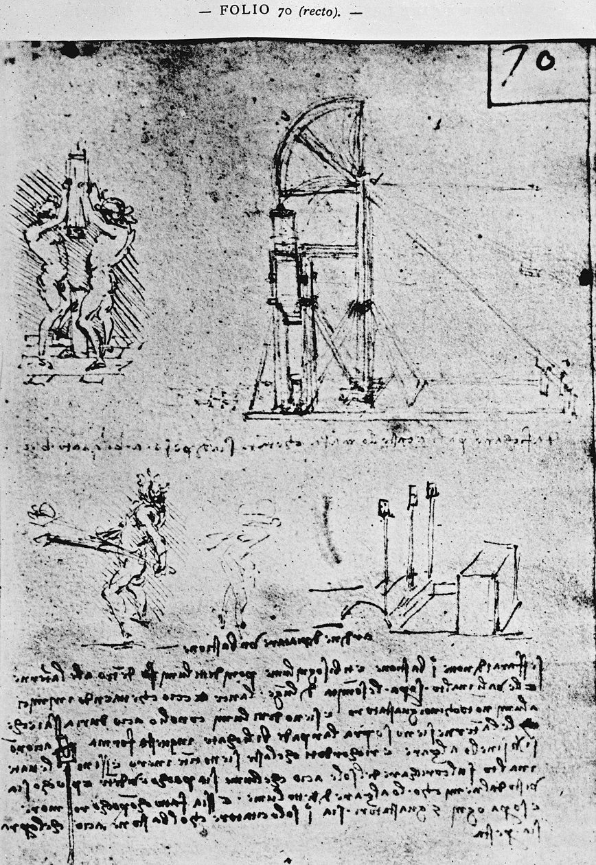 Javaslatok éjszakai bástya építésére, fol. 70r Párizs B kéziratából, 1488-90 alkotó: Leonardo da Vinci