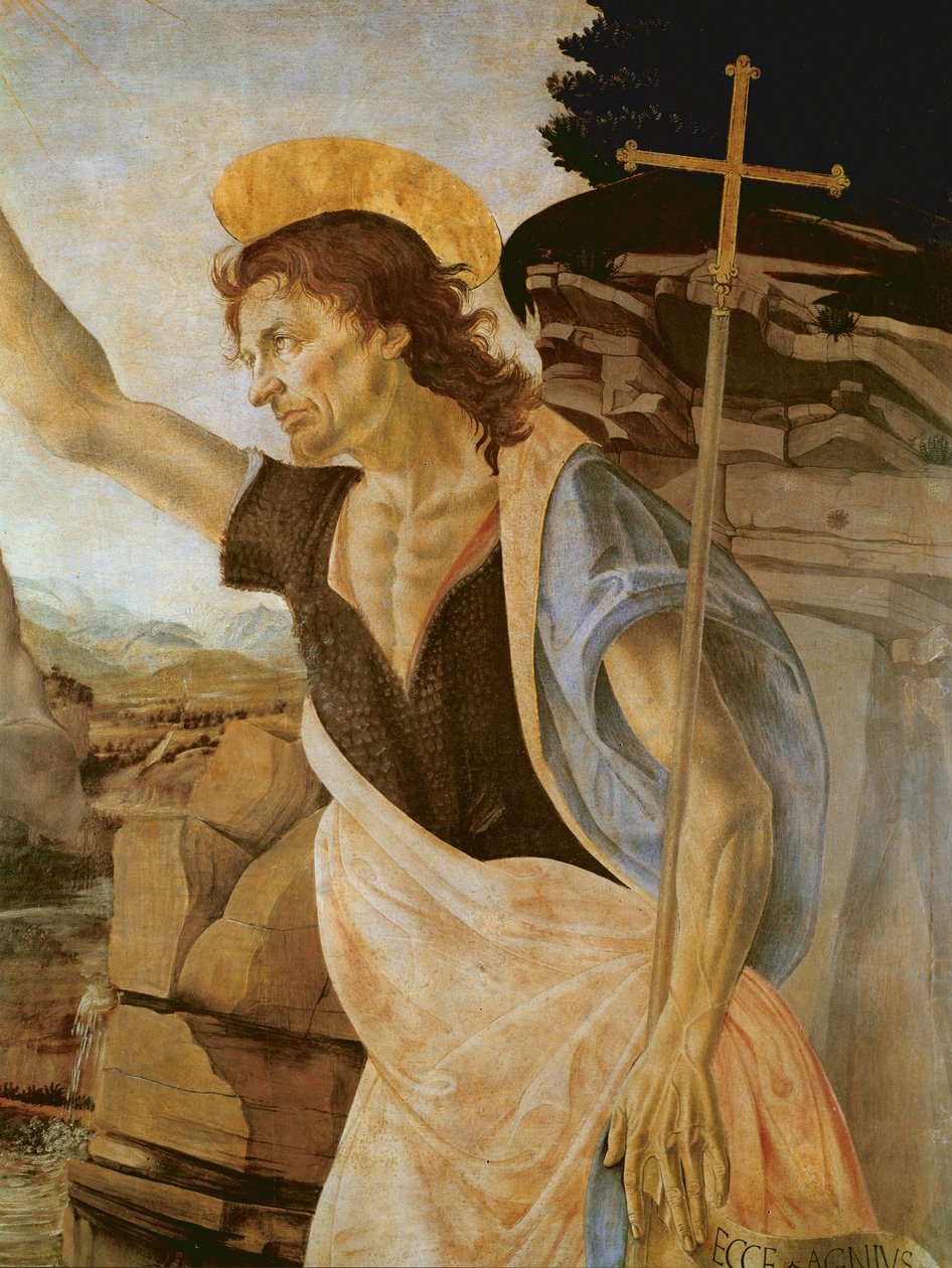 Krisztus megkeresztelkedése, Keresztelő Szent János részlete, 1470-80 alkotó: Leonardo da Vinci