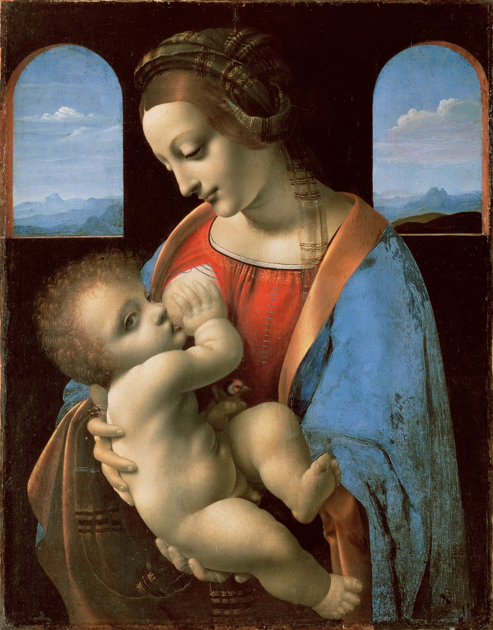 A Litta Madonna, 1490 körül (panelről átvitt tempera vászonra) alkotó: Leonardo da Vinci