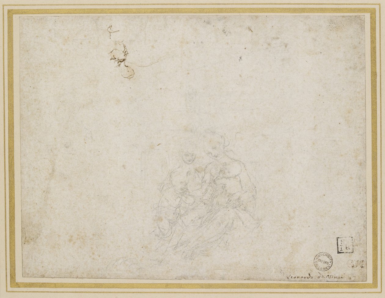 A szűz és a gyermek imádta (átvezetési pont a bemélyedéseknél a tollal törtfehér papíron) alkotó: Leonardo da Vinci