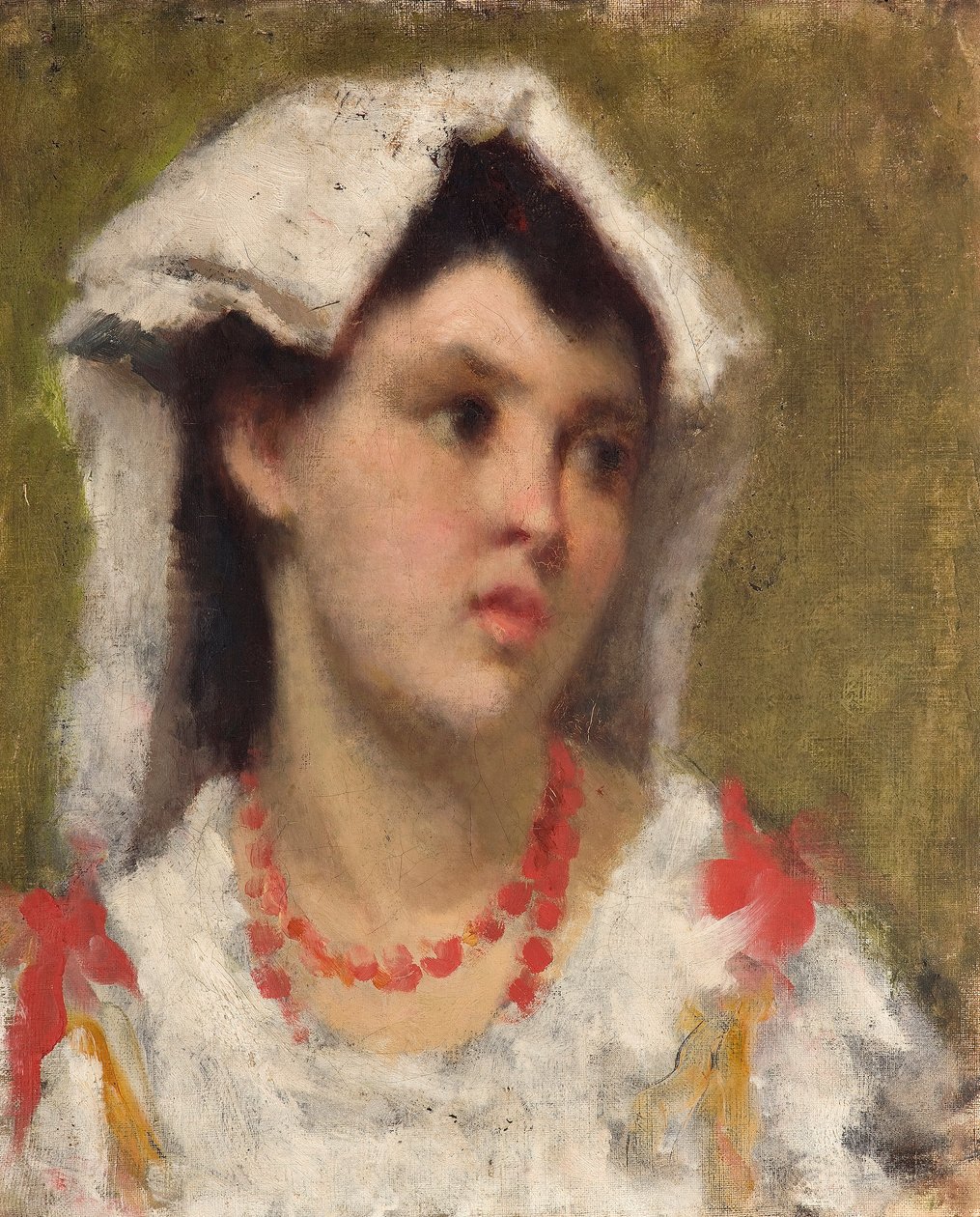 La ciociara Parasztasszony portréja a Róma melletti Ciociaria régióból (Fiatal hölgy a Róma melletti Ciociaria-ból) Leonardo Bazzaro festménye (1853-1937) Magángyűjtemény alkotó: Leonardo Bazzaro