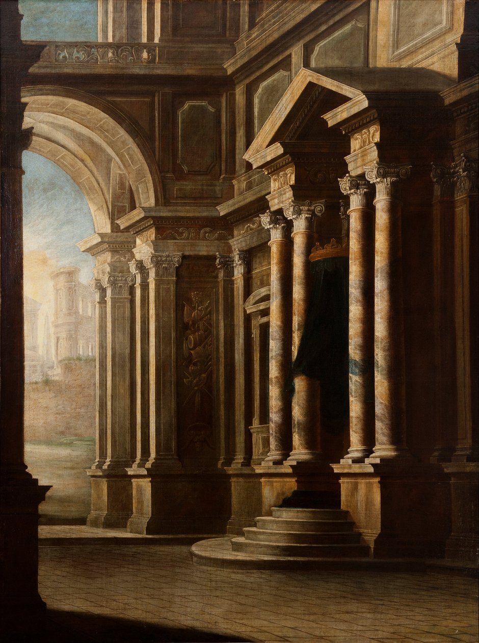 Egy épület belső nézete alkotó: Leonardo Coccorante