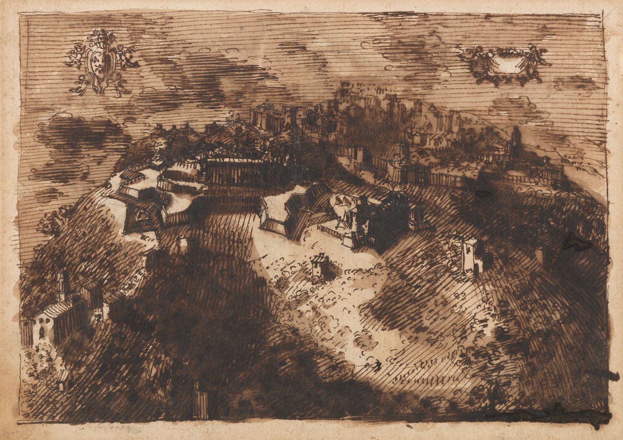 Egy erődített város (recto); Geometrikus tervezés (fordítva) alkotó: Leonardo Scaglia