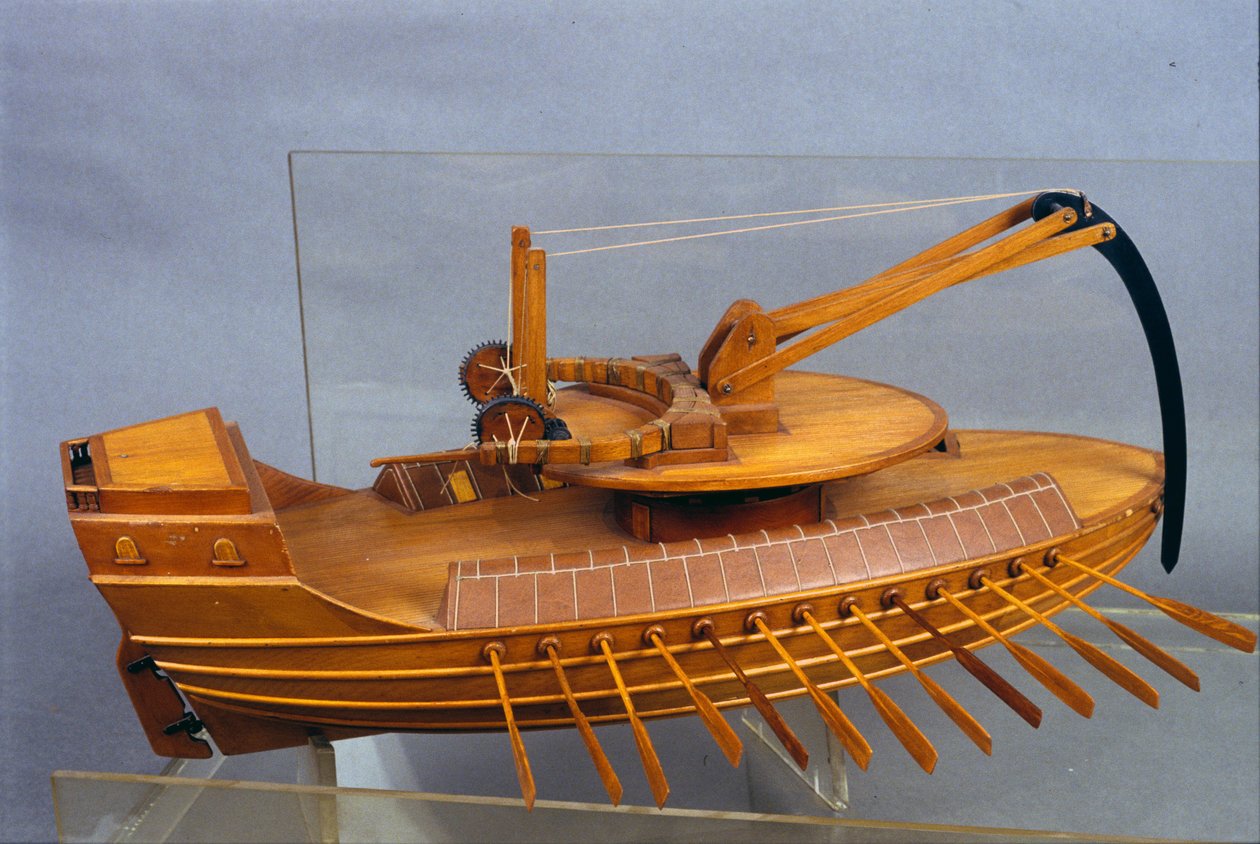 Escorpio, csónak az eperonnal. Modell Leonardo da Vinci (Leonardo da Vinci) rajzából. Tudományos és Technológiai Múzeum, Milánó. alkotó: Leonardo da (after) Vinci