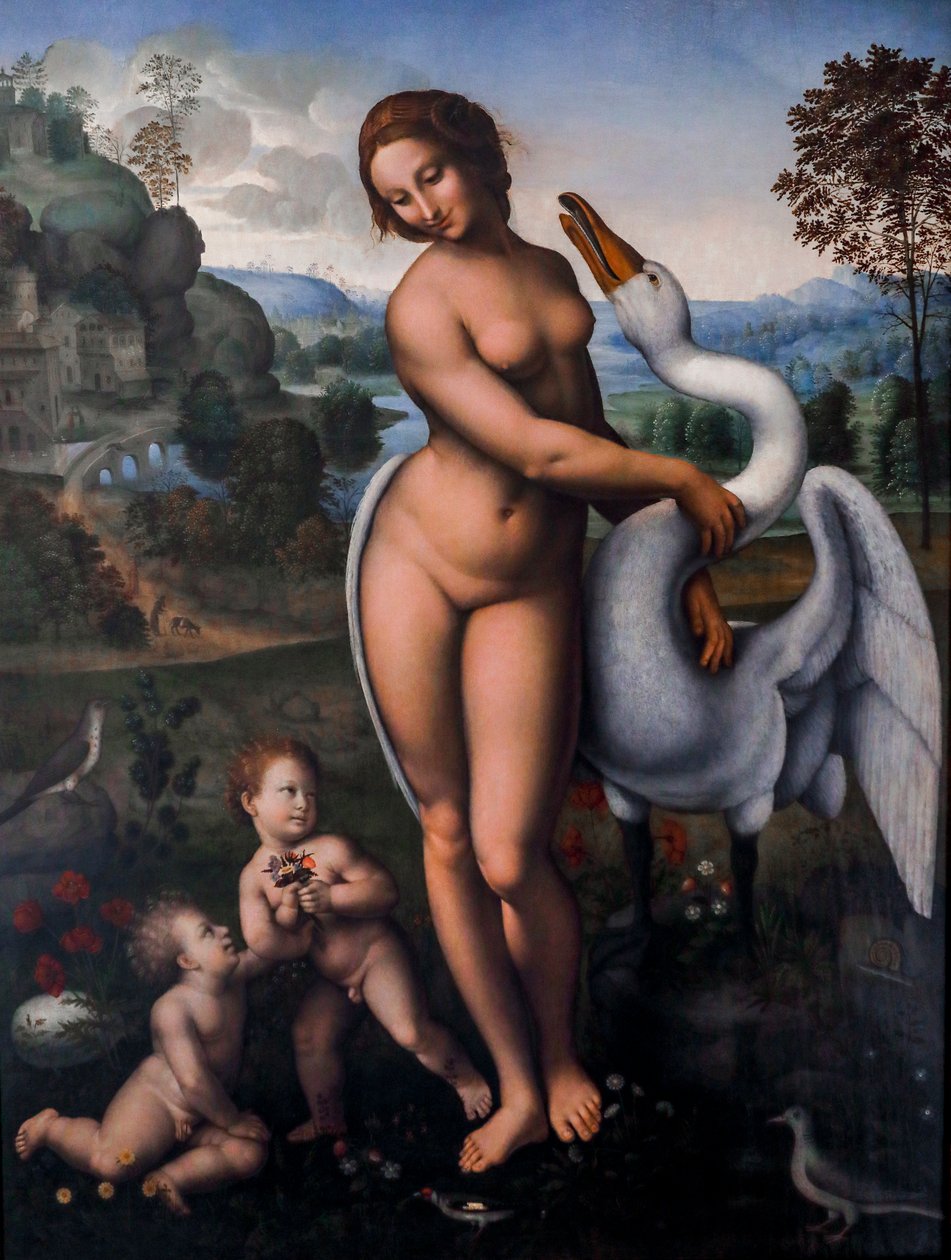Léda és a hattyú, Olaj, vászon alkotó: Leonardo da (after) Vinci