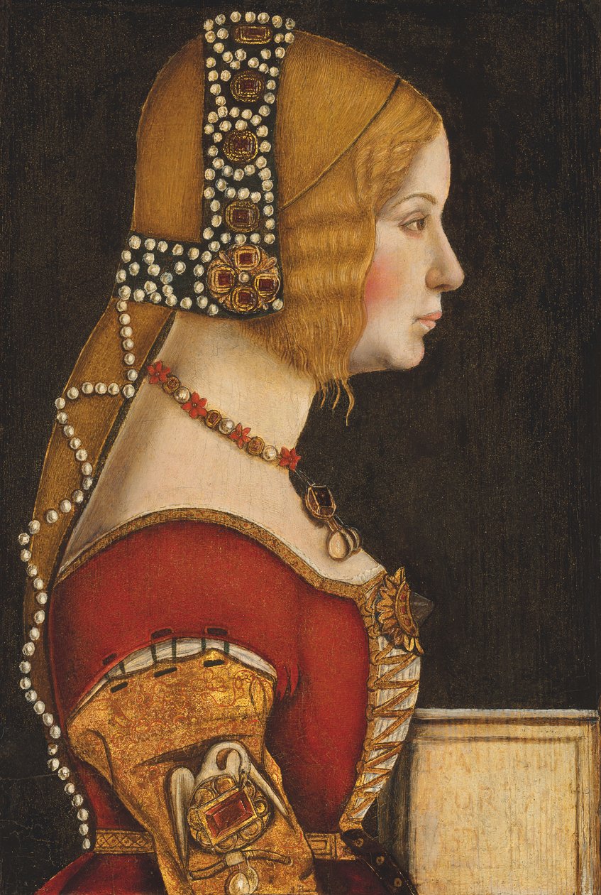 Aragóniai Izabella milánói hercegnő (1470-1524) portréja, félalakban, profilból jobbra (olaj, tábla) alkotó: Leonardo da (circle of) Vinci