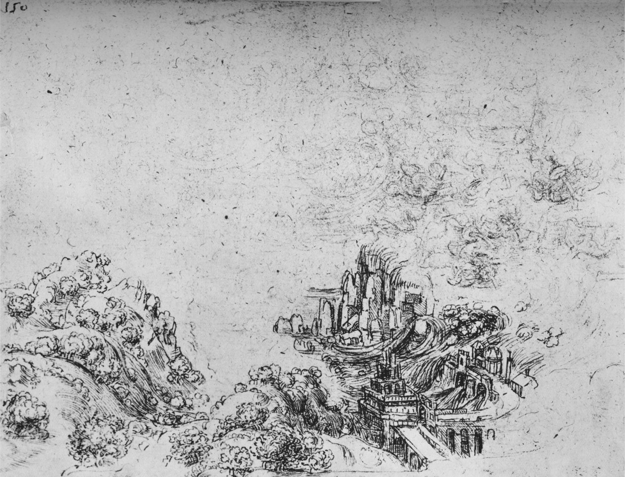 Völgybe törő árvíz, c1480, 1945 alkotó: Leonardo da Vinci