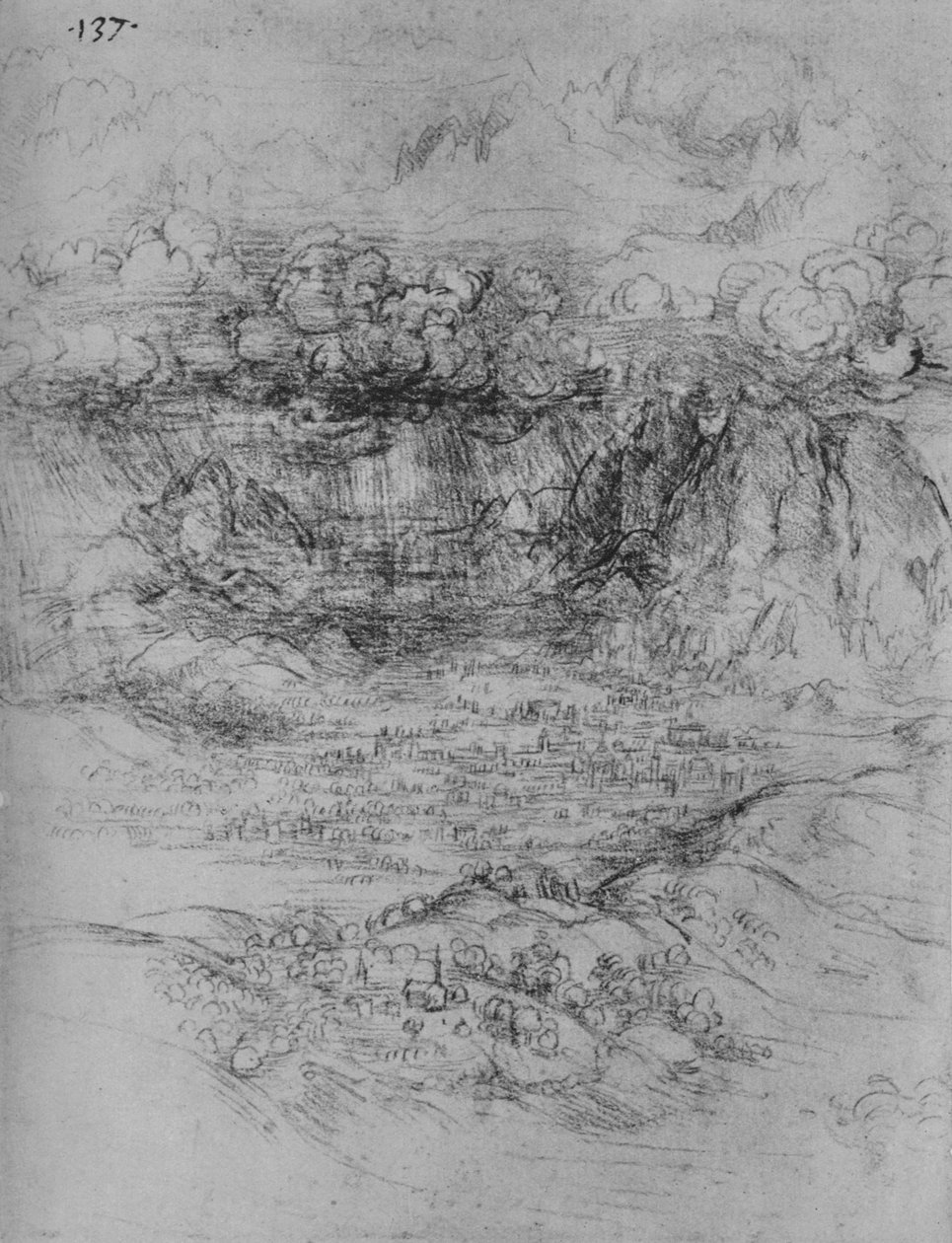 Vihar egy alpesi völgy felett, c1480 1945 alkotó: Leonardo da Vinci