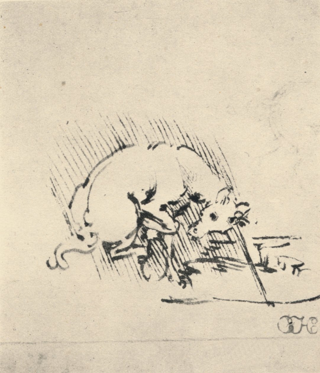 Egy unikornis, aki a szarvát a vízbe mártja, c1480 1945 alkotó: Leonardo da Vinci