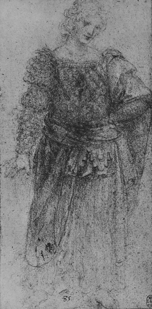 Egy nő fonott míderrel, bal karján köpennyel, c1480 1945 alkotó: Leonardo da Vinci