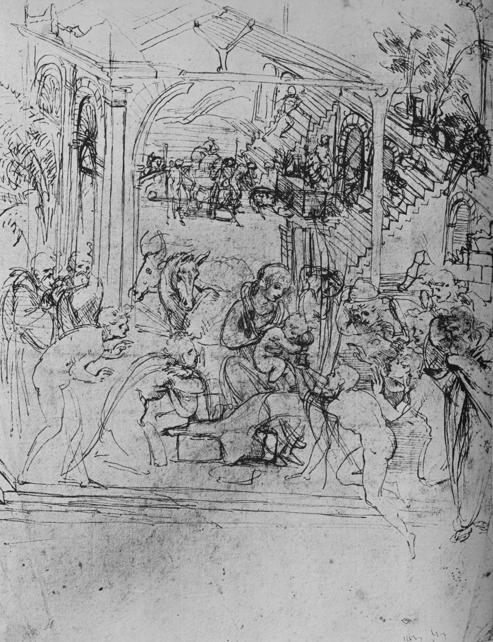 A királyok imádása: Kompozíciós vázlat, 1478-1481 1945 alkotó: Leonardo da Vinci