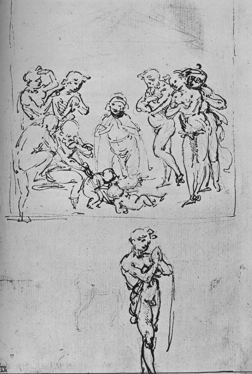 Pásztorimádat és Külön tanulmány egy pásztorról, c1480 1945 alkotó: Leonardo da Vinci
