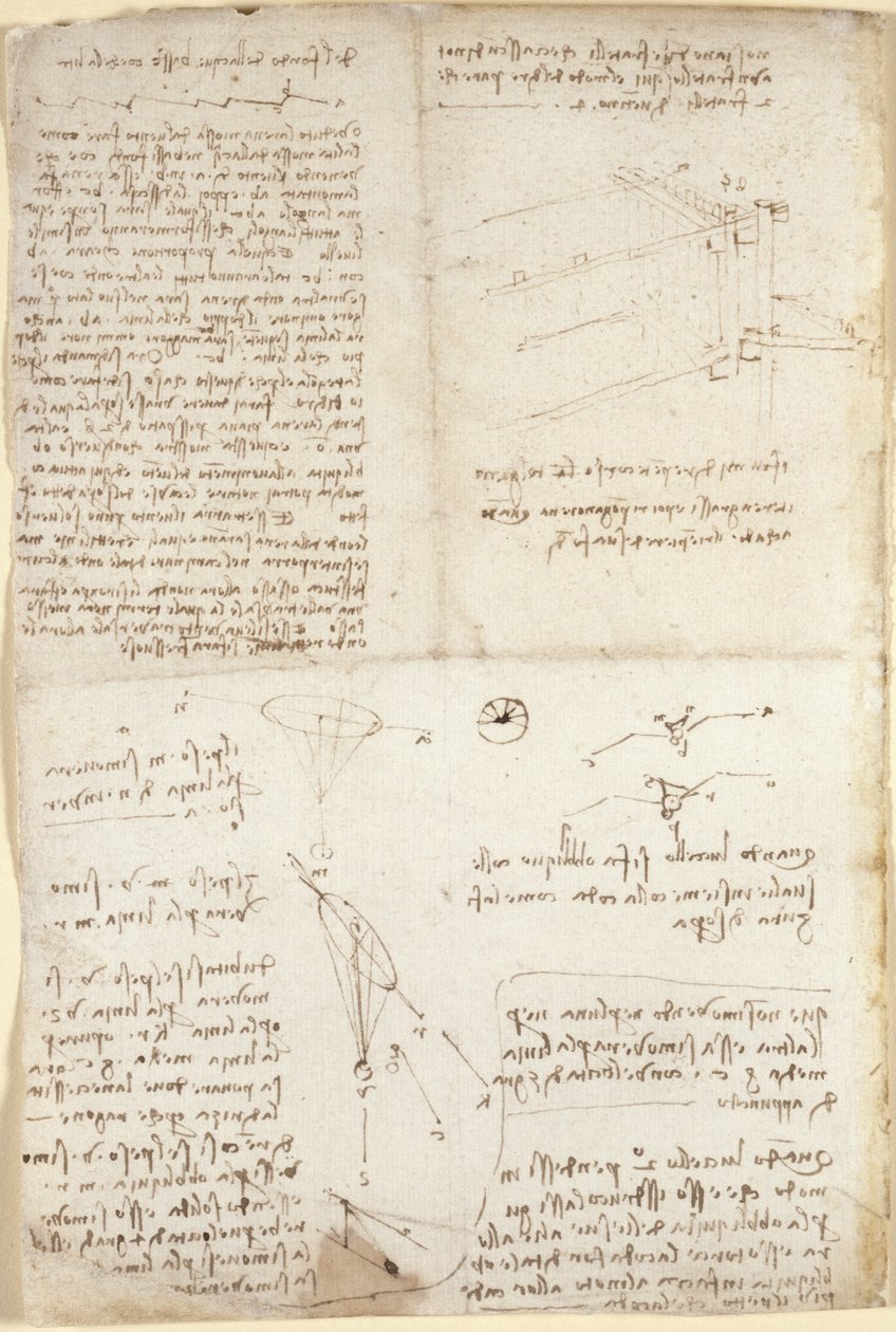Arundel 263, f.129v, Jegyzetek, diagramok és vázlatok a Codex Arundel-ből (toll és tinta papíron) alkotó: Leonardo da Vinci