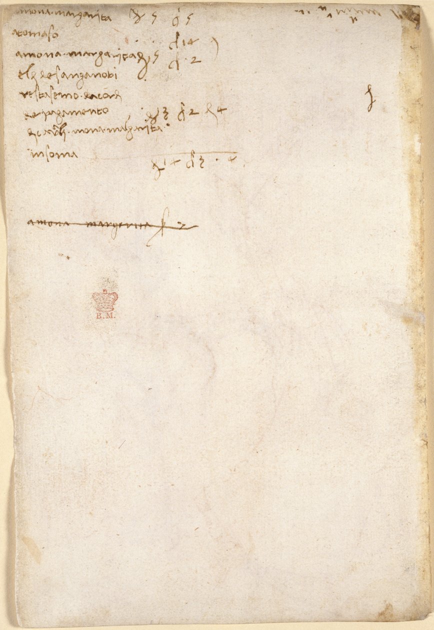 Arundel 263, f.149v, Háztartási számlák számlája (nem Leonardo kezében) (1504), a „Codex Arundel”-ből (toll és tinta papíron) alkotó: Leonardo da Vinci