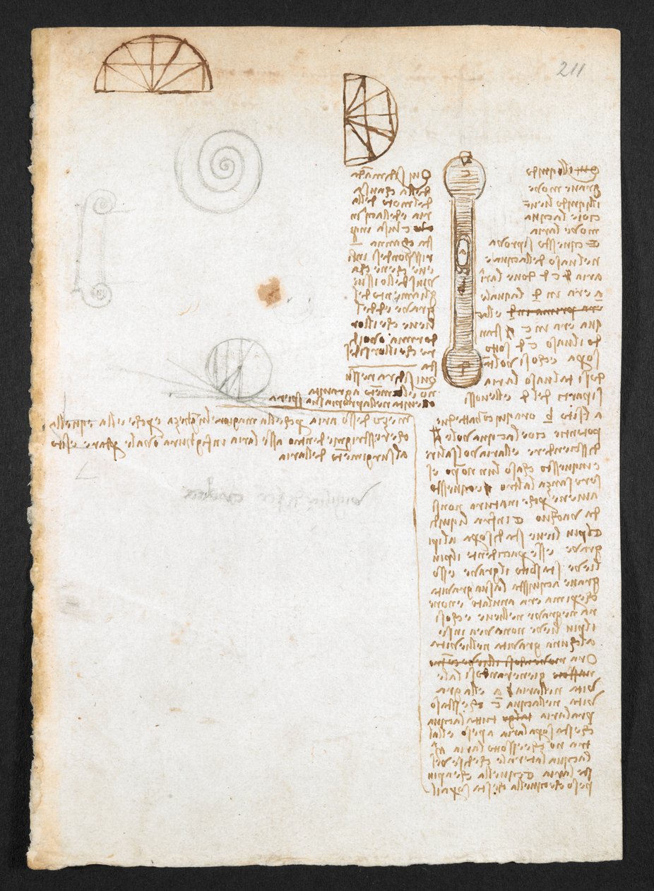 Arundel 263, f.211r Jegyzetek, vázlatok és diagramok, a Codex Arundel-ből (toll és tinta papíron) alkotó: Leonardo da Vinci