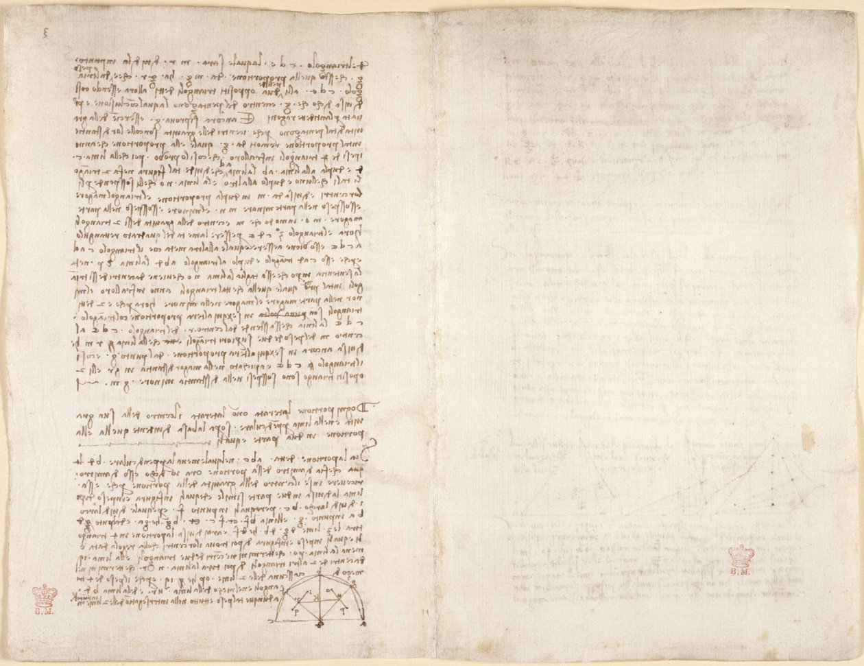 Arundel 263, f.215v, f.218 Jegyzetek és diagram a Codex Arundel-ből (toll és tinta papíron) alkotó: Leonardo da Vinci