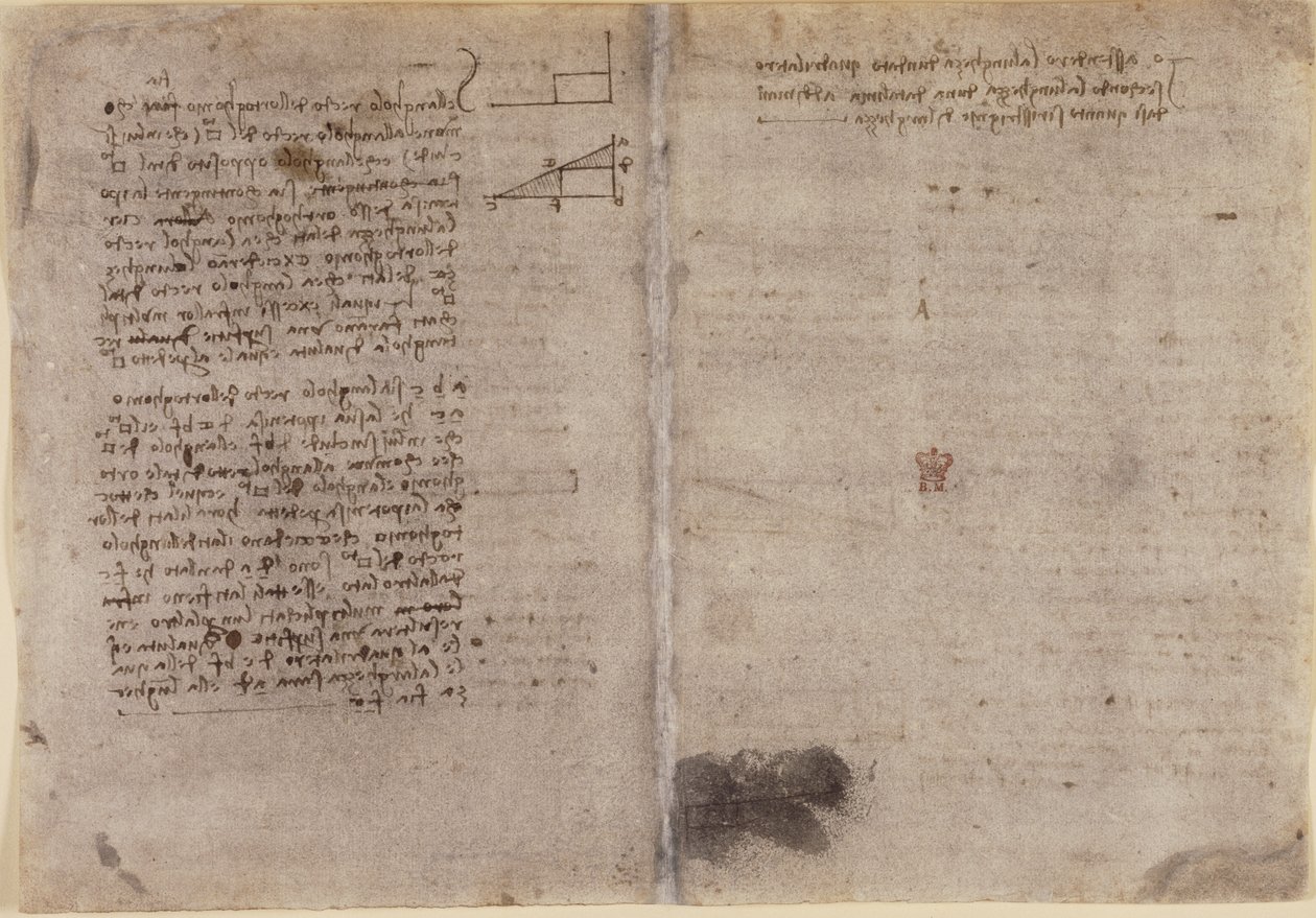 Arundel 263, f.245v, f.246r, Megjegyzések a geometriához (c.1518) a Codex Arundel-ből (toll és tinta papíron) alkotó: Leonardo da Vinci