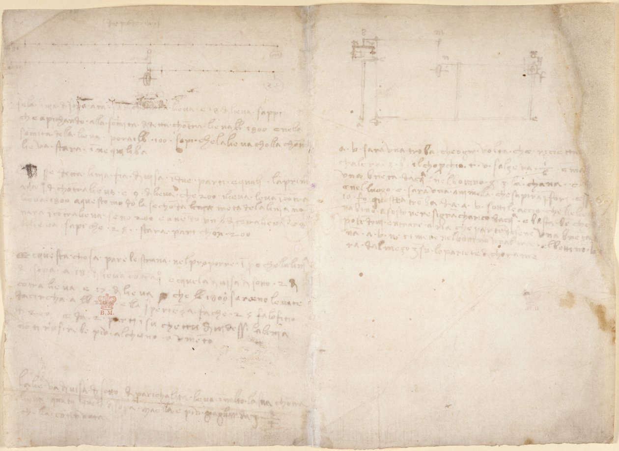 Arundel 263, f.265v, f.268 a „Codex Arundel”-ből (toll és tinta papíron) alkotó: Leonardo da Vinci
