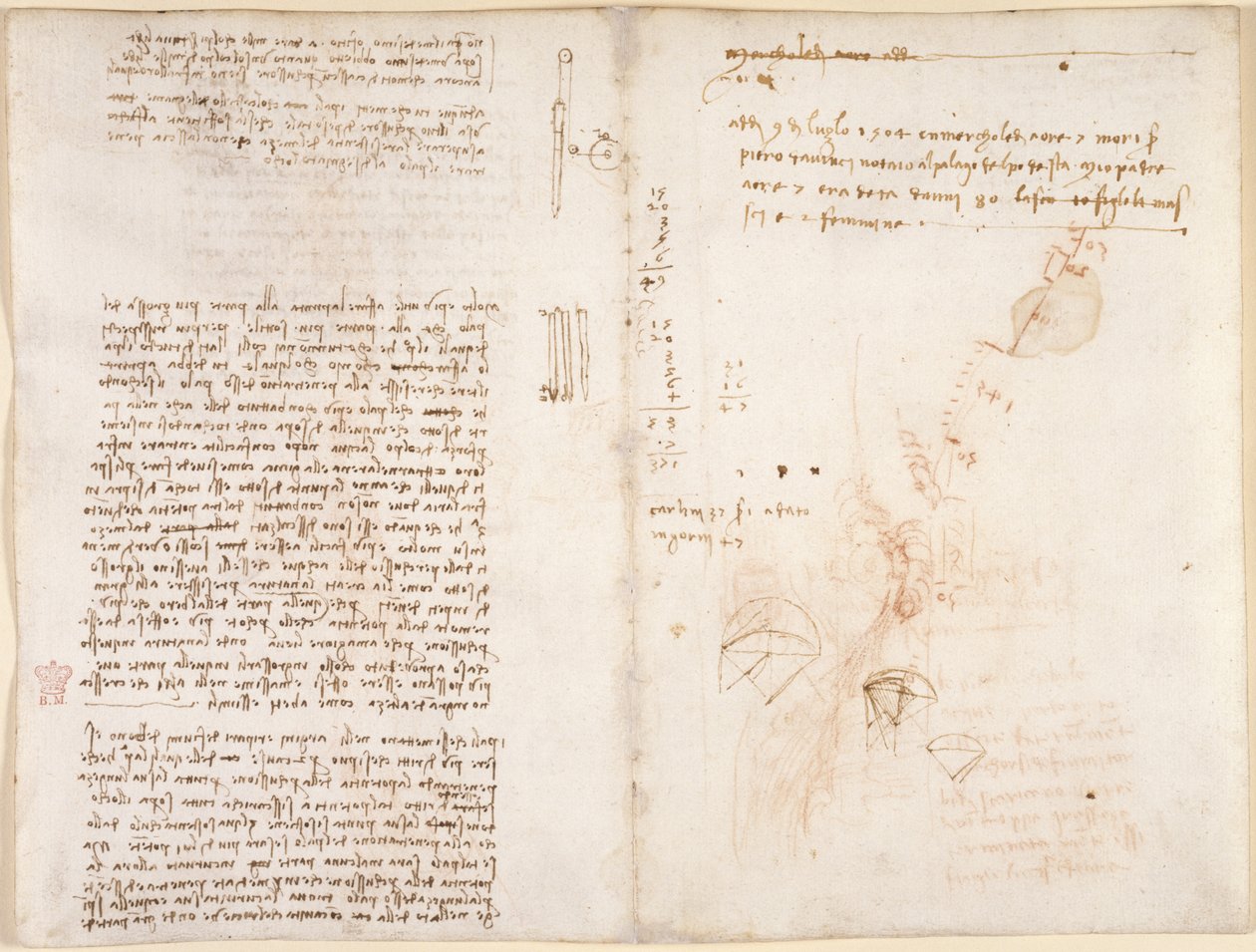 Arundel 263, f.277v, f.272 Megjegyzések és vázlatok a mechanikáról, a Codex Arundel-től (toll és tinta papíron) alkotó: Leonardo da Vinci