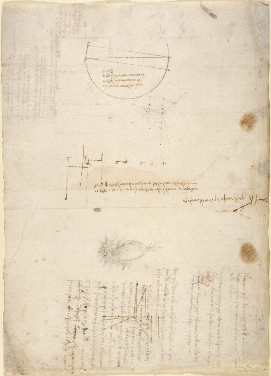Arundel 263, f.33v Megjegyzések és diagramok a mechanikáról, a Codex Arundel-től (toll és tinta papíron) alkotó: Leonardo da Vinci