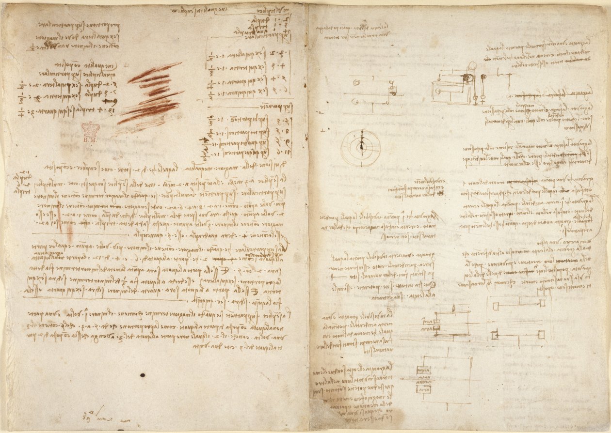 Arundel 263, f.38v, f.37 Számtani megjegyzések, a Codex Arundel-ből (toll és tinta papíron) alkotó: Leonardo da Vinci