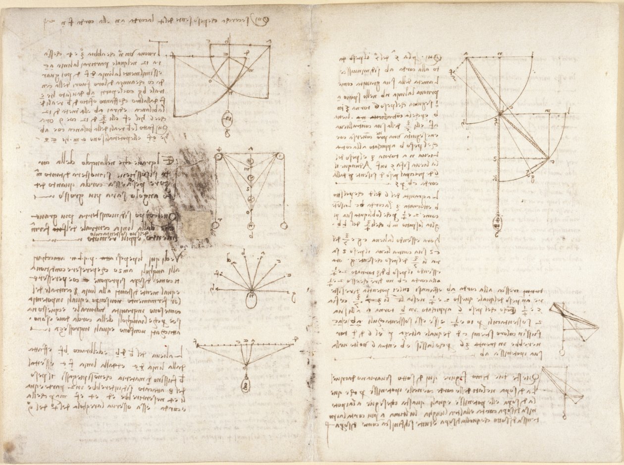Arundel 263, f.3v, f.12 Megjegyzések és diagramok a mechanikáról alkotó: Leonardo da Vinci