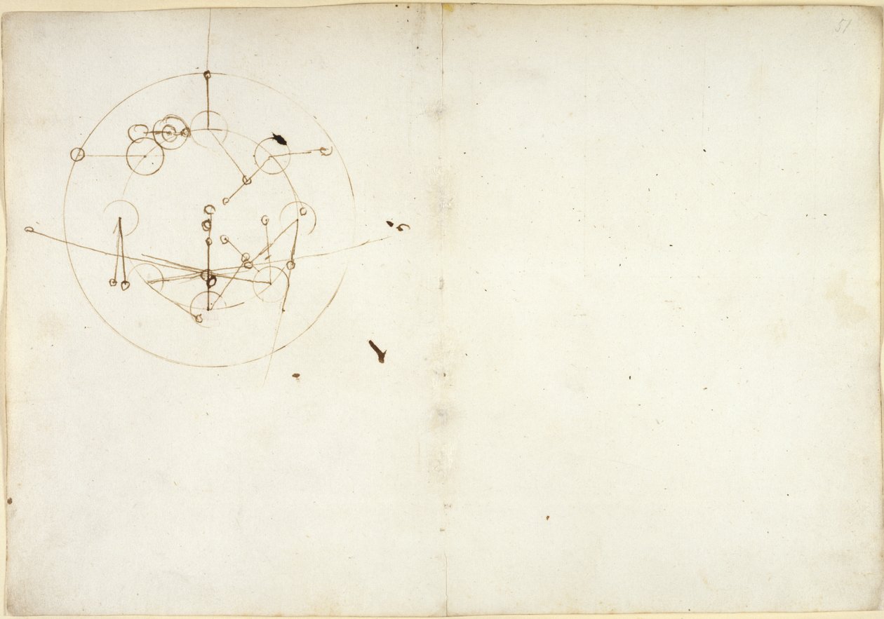Arundel 263, f.52v, f.51 Hidraulikus kerék diagramja, a Codex Arundel-től (toll és tinta papíron) alkotó: Leonardo da Vinci