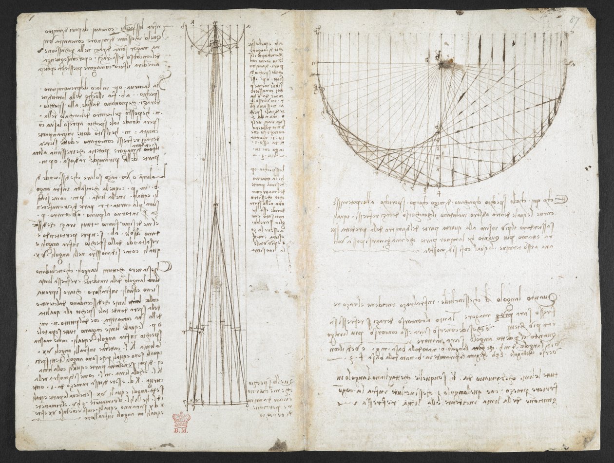 Arundel 263, f.87r Homorú tükrök visszaverődésének tanulmányozása, a Codex Arundel-ből (toll és tinta papíron) alkotó: Leonardo da Vinci