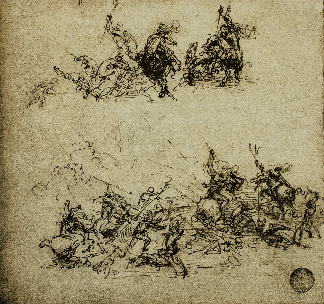 Csatajelenet; Leonardo da Vinci rajza. Gallerie dell