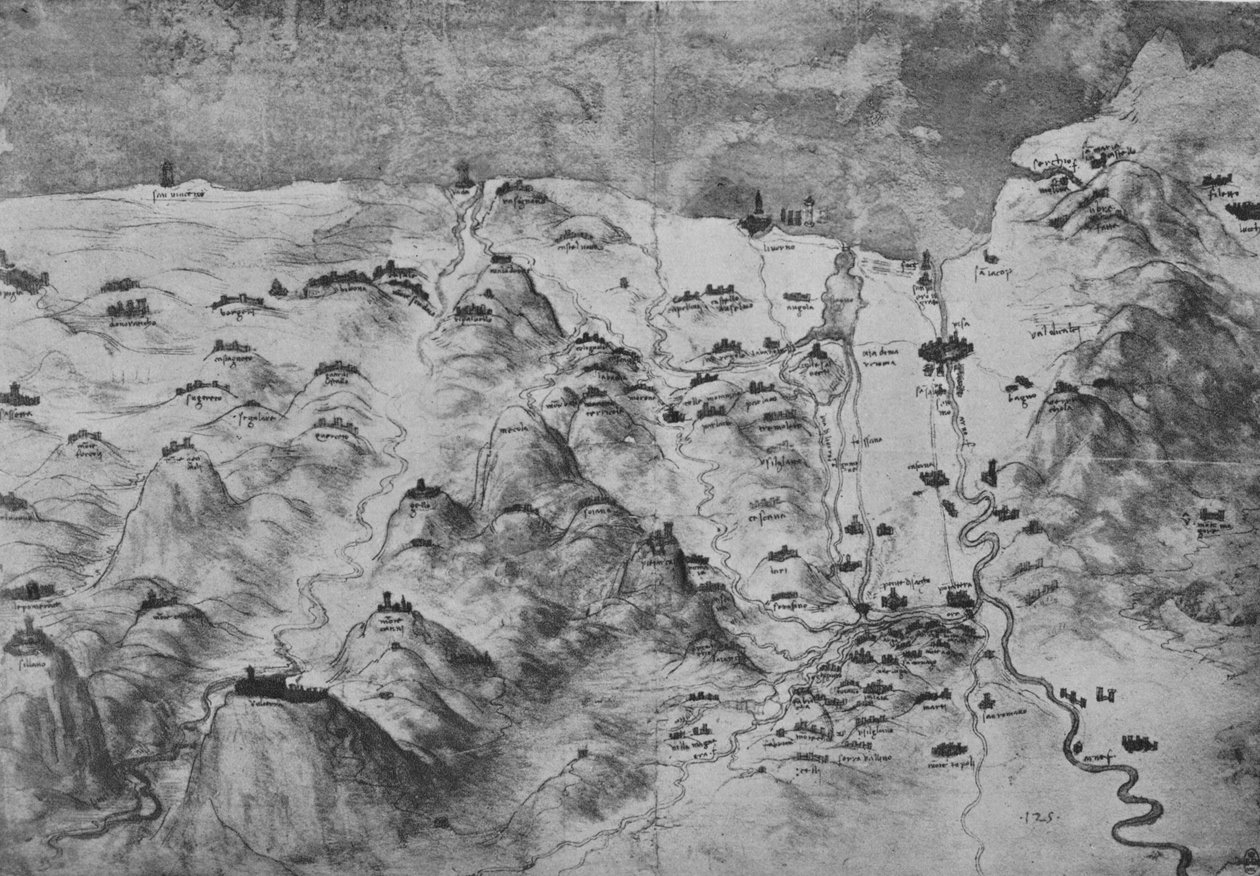 Madártávlatból Toszkána egy része, c1480 1945 alkotó: Leonardo da Vinci