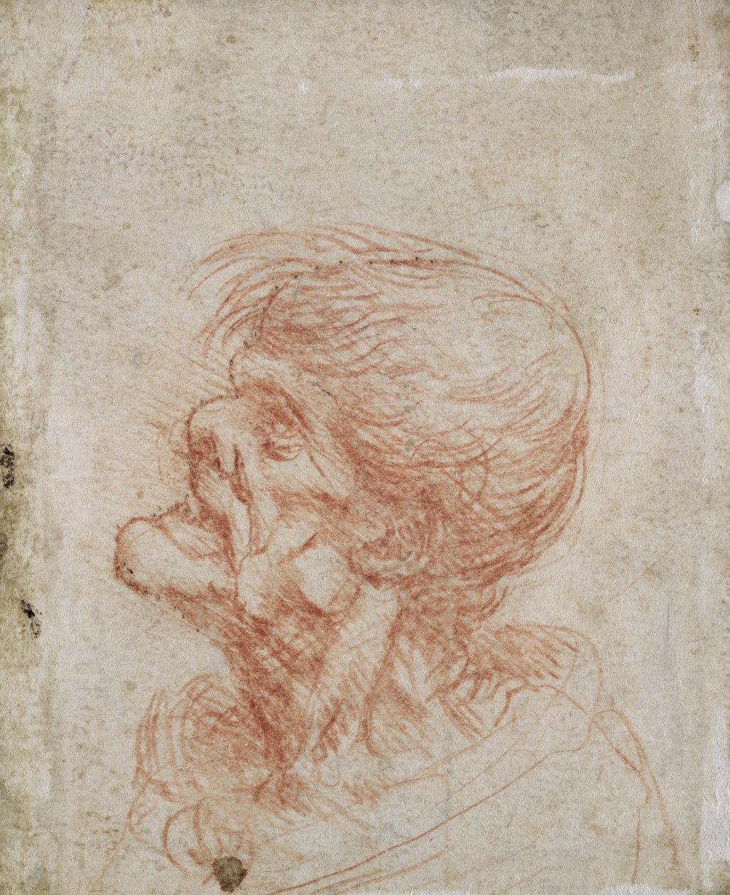 Karikatúra-fejtanulmány egy öregemberről, 1500-2005 körül (piros kréta papíron) alkotó: Leonardo da Vinci