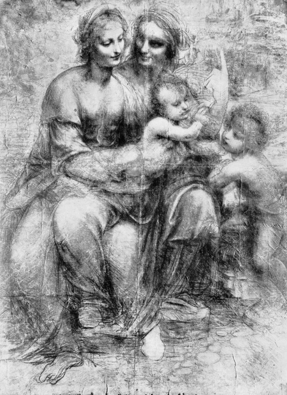 Karikatúra Szent Annáról Madonnával és gyermekével és Szent Jánossal, 1930. századi XV. alkotó: Leonardo da Vinci