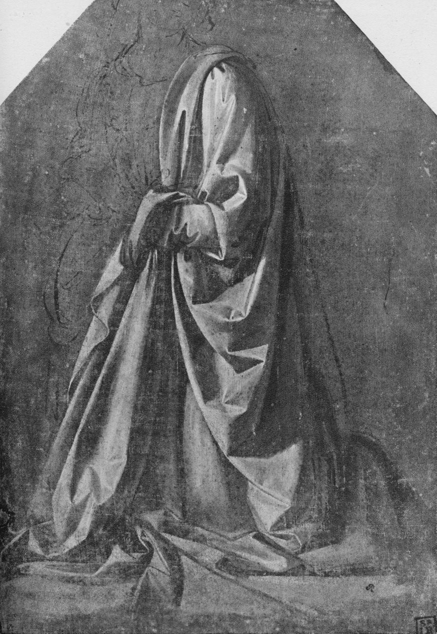 Drapéria öntvény egy balra térdelő figurához, c1475 1945 alkotó: Leonardo da Vinci