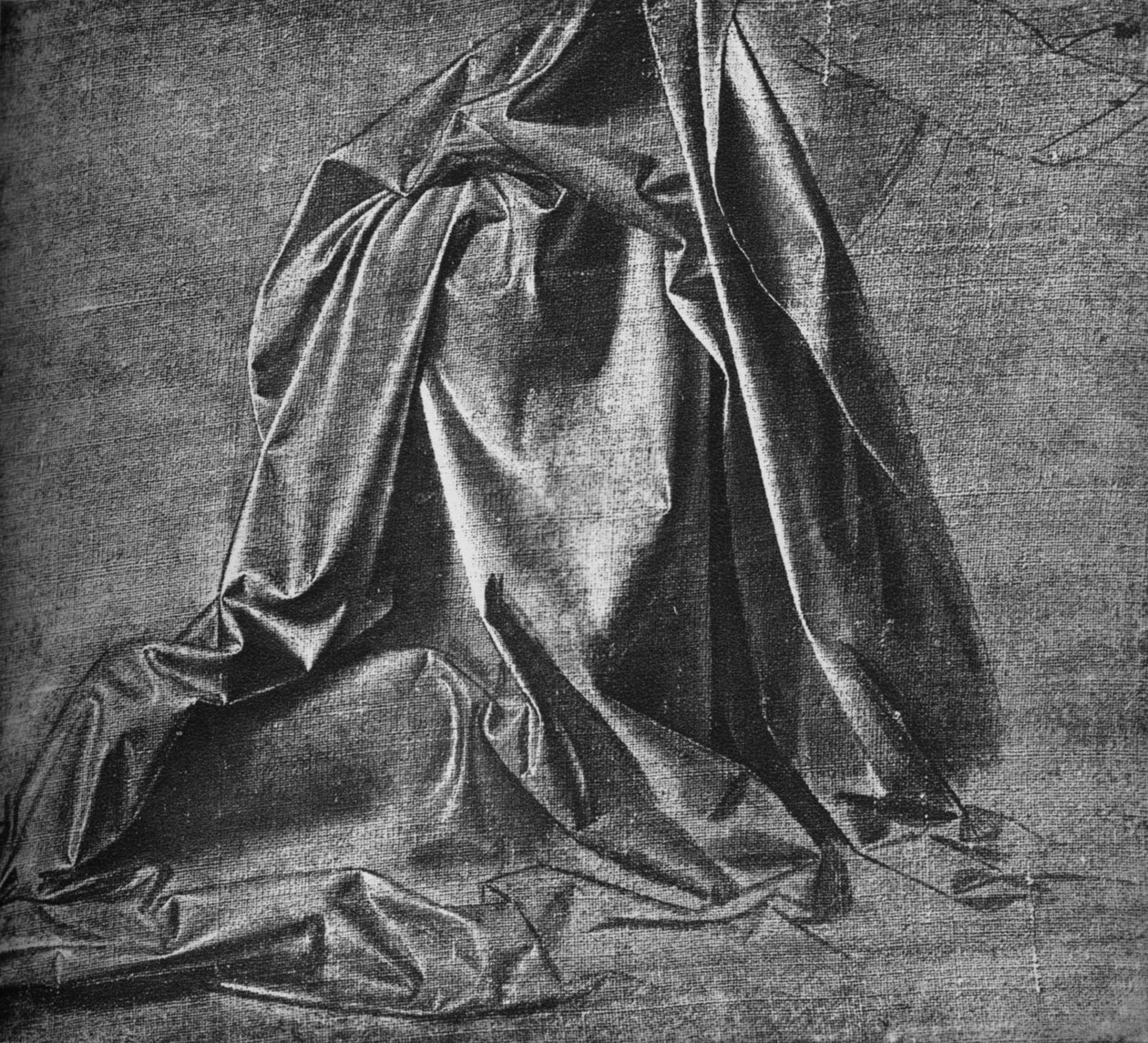 Öntött drapéria jobbra térdelő figurához, c1470 1945 alkotó: Leonardo da Vinci