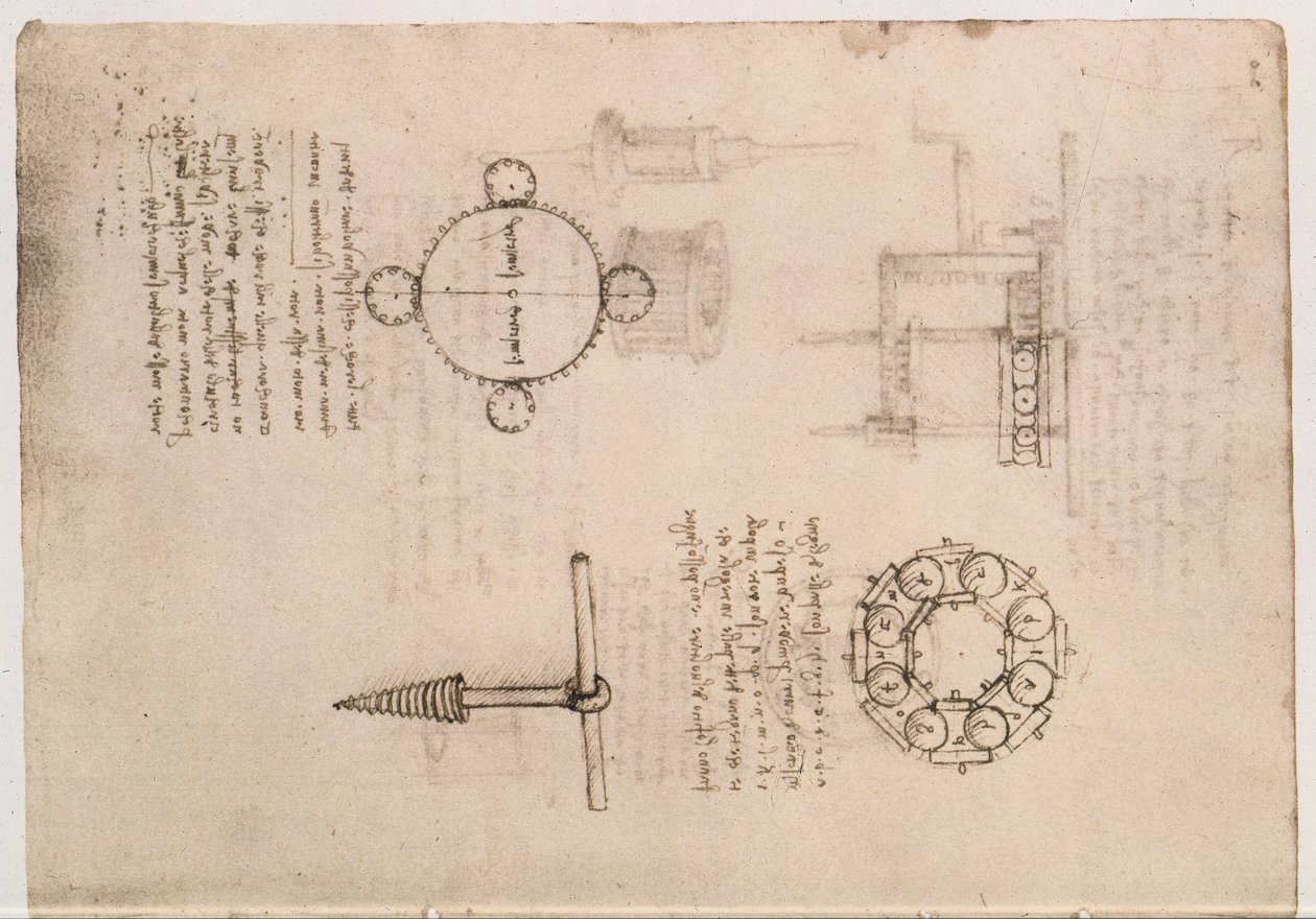 Codex Madrid I f.20, mechanikai tanulmányok alkotó: Leonardo da Vinci