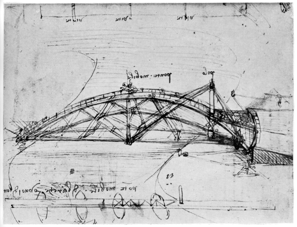 Parabola lengőhíd terv, 1480-1490 1954. alkotó: Leonardo da Vinci