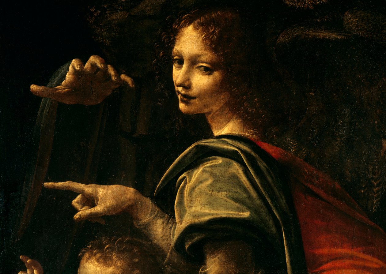 Részlet a Szűz sziklákkal, Keresztelő Szent János ujjával és Szűz Mária kezével alkotó: Leonardo da Vinci