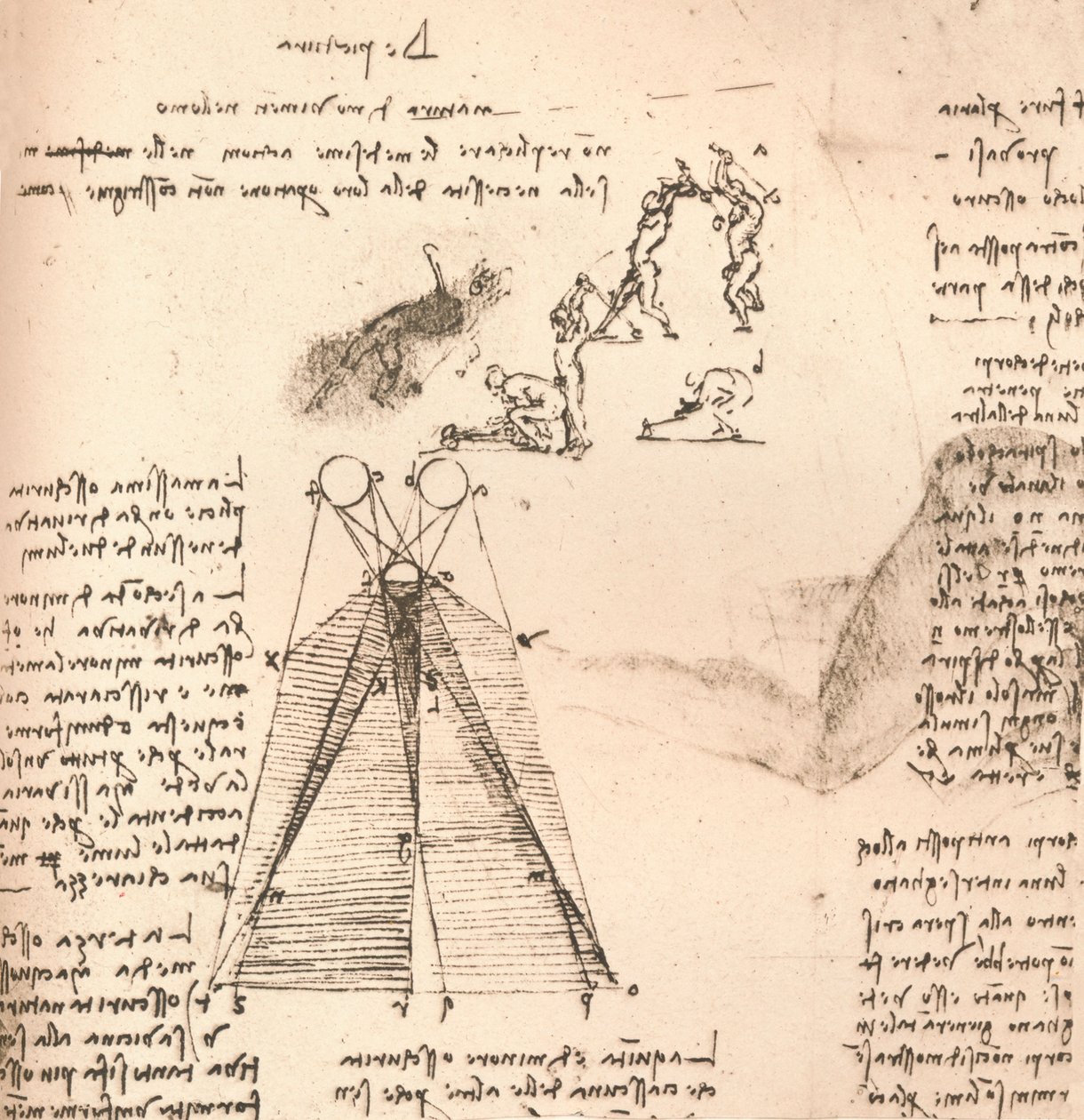 A fény és árnyék elméletét illusztráló diagram, valamint az ábrák vázlatai, c1472-c1519 1883 alkotó: Leonardo da Vinci