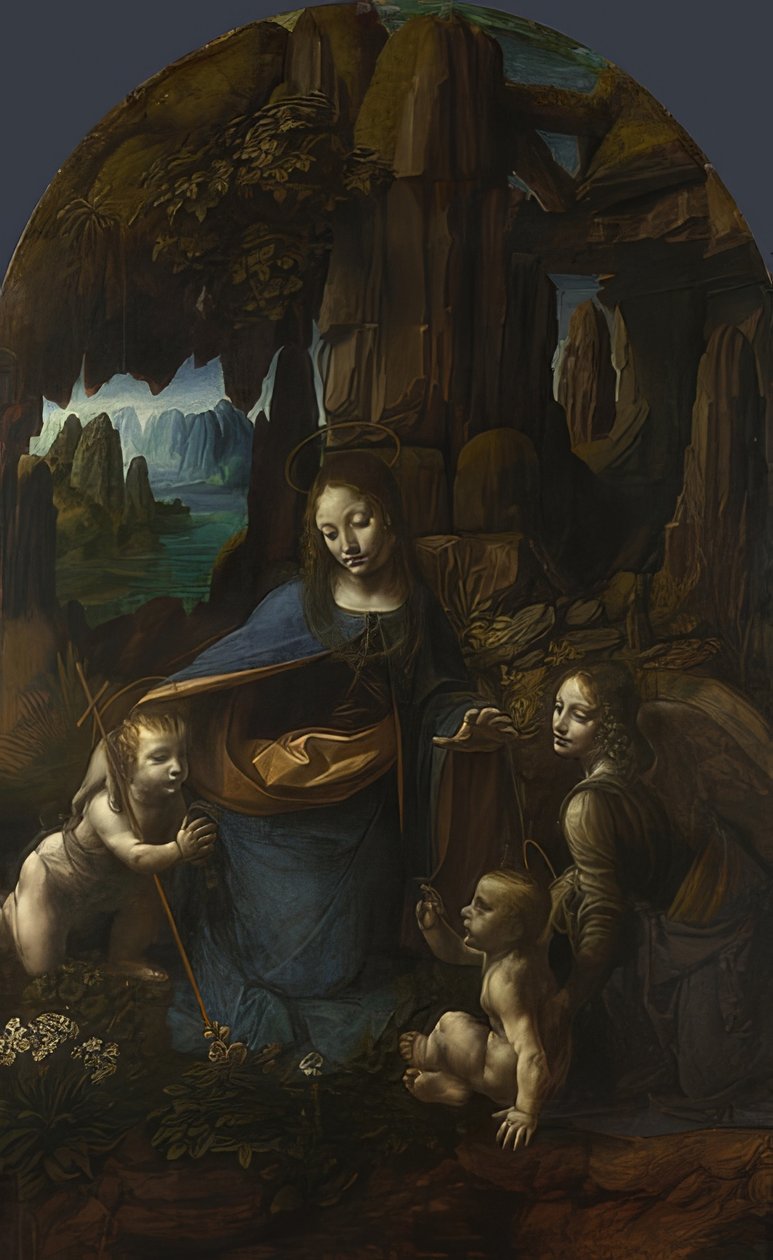A Sziklák Madonnája (a milánói San Francesco oltárához). 1491 / 92-99 és 1506-08 körül alkotó: Leonardo da Vinci