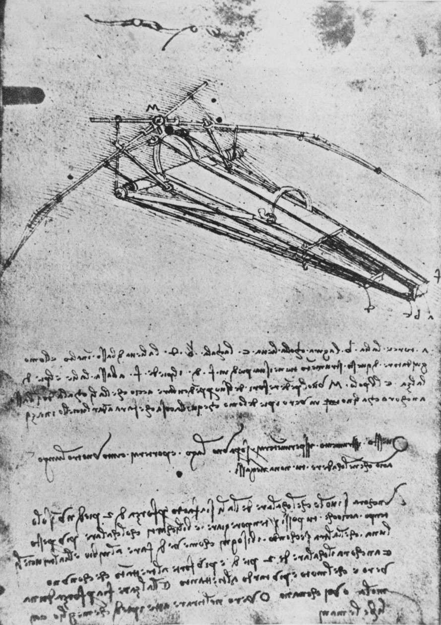 Rajz egy repülő gépről, c1480 1945 alkotó: Leonardo da Vinci