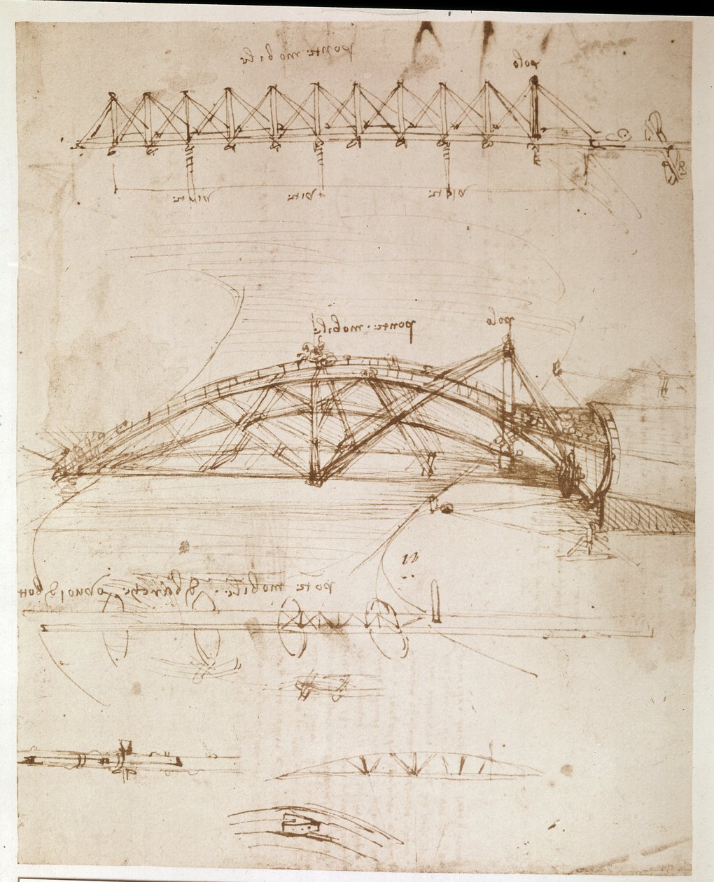 Kivonat egy Da Vinci-kéziratból, amely egy "Forgóhíd" építését írja le (kézirat) alkotó: Leonardo da Vinci